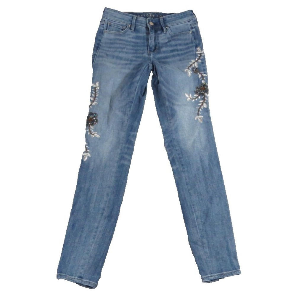 White House Black Market Jeans Women 0 Soft Skinny Embroidered Beaded Blue Pants